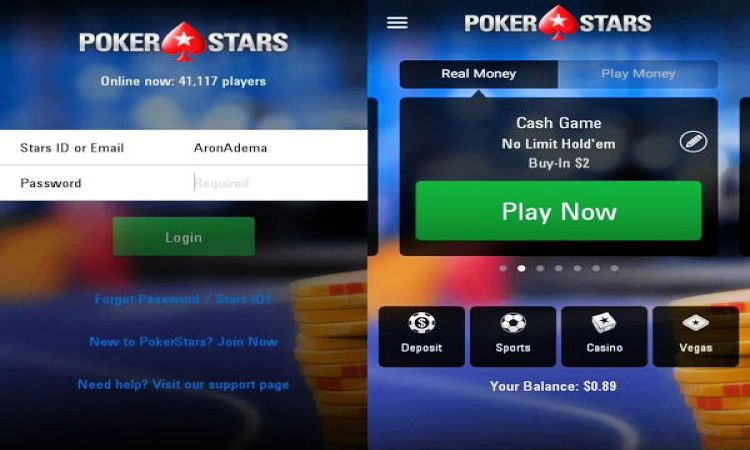 registration in the mobile application PokerStars